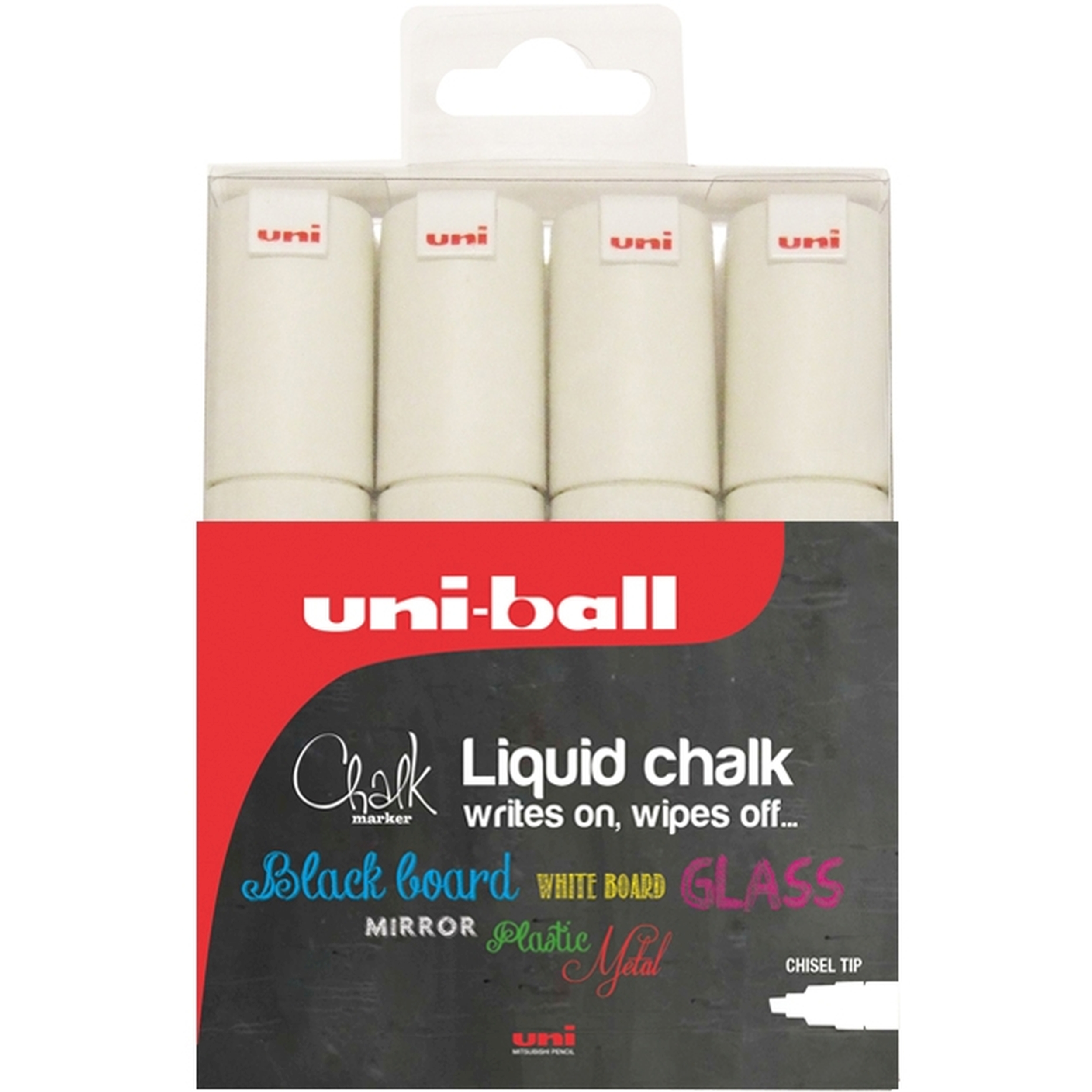 Uni-Ball Chalk Marker Chisel Tip Broad White (Pack 4)