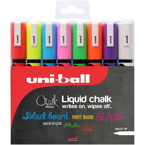Uni+Chalk+Marker+Medium+Bullet+Tip+PWE-5M+Line+Width+1.8-2.5mm+Wallet+Assorted+Ref+153494341+%5BPack+8%5D