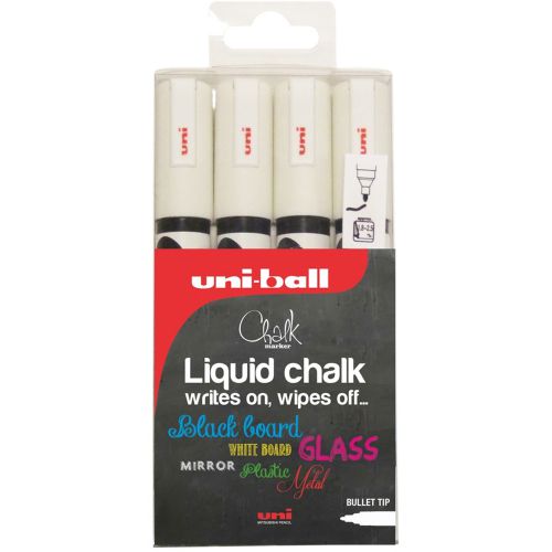 Uni Chalk Marker Bullet Tip Medium White PK4