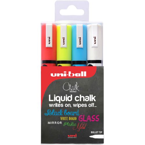 Uni-Ball PWE 5M Chalk Marker Med Bullet Tip Assorted PK4