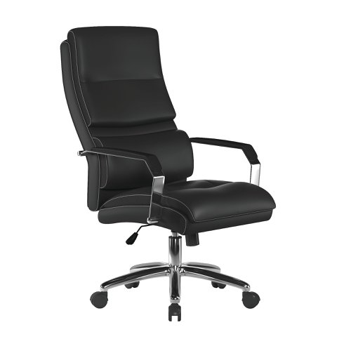 Leather Effect Managers Chair with Mesh Armrests, Padded Lumbar Support & Headrest - Black Leather Effect Managers Chair with Mesh Armrests, Padded Lumbar Support & Headrest - Black