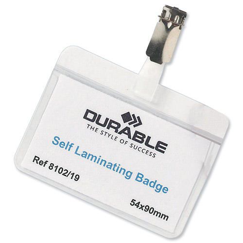 Durable Self Laminating Name Badge 90x54mm White (25) 8102