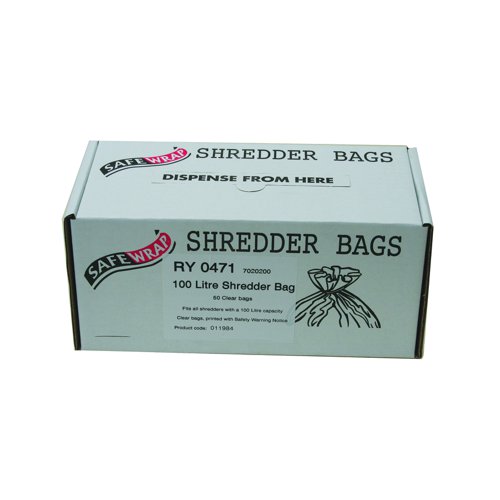 SafeWrap+Shredder+Bags+100+Litre+Clear+%28Pack+50%29+RY0471