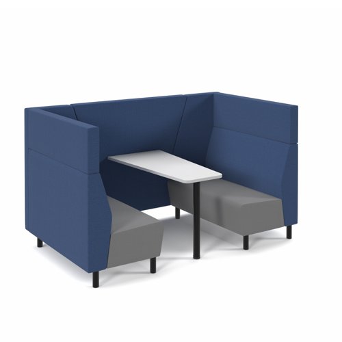 Muse 4 Person Fabric Booth White Table Black Legs Blue/Grey Seats MUS-POD02-SG-CB Muse 4 Person Fabric Booth White Table Black Legs Blue/Grey Seats MUS-POD02-SG-CB