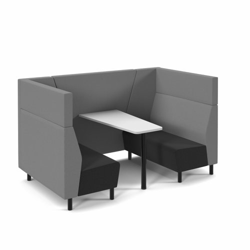 Muse 4 Person Fabric Booth White Table Black Legs Black/Grey Seats MUS-POD02-K-SG Muse 4 Person Fabric Booth White Table Black Legs Black/Grey Seats MUS-POD02-K-SG