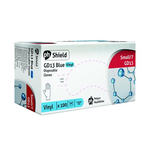 Shield+Powder-Free+Disposable+Vinyl+Gloves+Blue+Small+%28Pack+100%29+GD14