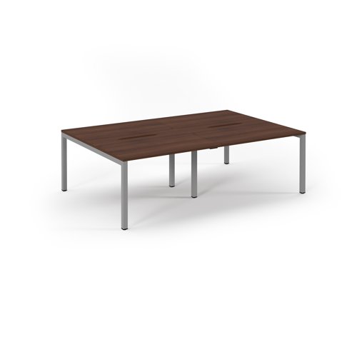 Connex 2 Scalloped Double Back-to-Back Desk 2400x1600mm Silver Frame/Walnut Top SCO2416-S-W Connex 2 Scalloped Double Back-to-Back Desk 2400x1600mm Silver Frame/Walnut Top SCO2416-S-W