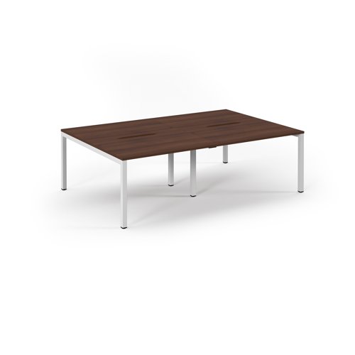 Connex 2 Scalloped Double Back-to-Back Desk 2400x1600mm White Frame/Walnut Top SCO2416-WH-W Connex 2 Scalloped Double Back-to-Back Desk 2400x1600mm White Frame/Walnut Top SCO2416-WH-W