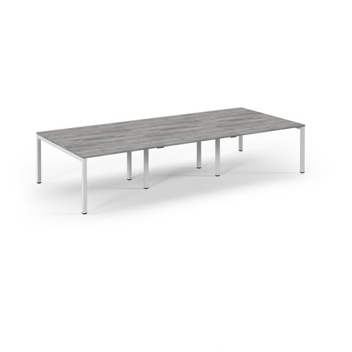 Connex 2 Scalloped Triple Back-to-Back Desk 3600x1600mm White Frame/Grey Oak Top SCO3616-WH-GO Connex 2 Scalloped Triple Back-to-Back Desk 3600x1600mm White Frame/Grey Oak Top SCO3616-WH-GO