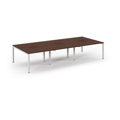 Connex 2 Scalloped Triple Back-to-Back Desk 3600x1600mm White Frame/Walnut Top SCO3616-WH-W Connex 2 Scalloped Triple Back-to-Back Desk 3600x1600mm White Frame/Walnut Top SCO3616-WH-W