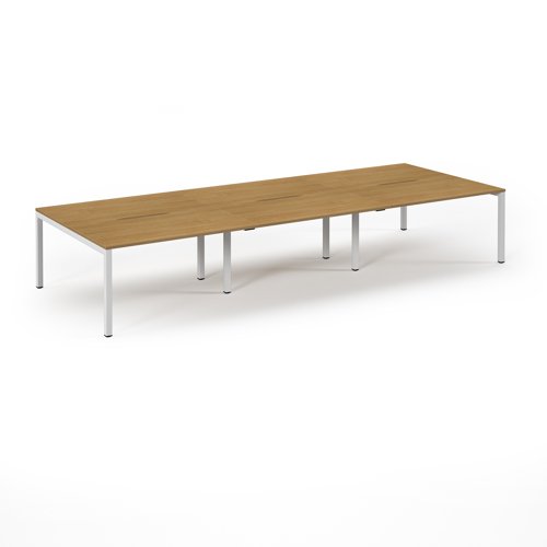 Connex 2 Scalloped Triple Back-to-Back Desk 4200x1600mm White Frame/Oak Top SCO4216-WH-O Connex 2 Scalloped Triple Back-to-Back Desk 4200x1600mm White Frame/Oak Top SCO4216-WH-O