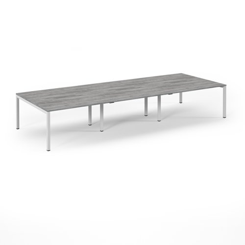 Connex 2 Scalloped Triple Back-to-Back Desk 4200x1600mm White Frame/Grey Oak Top SCO4216-WH-GO Connex 2 Scalloped Triple Back-to-Back Desk 4200x1600mm White Frame/Grey Oak Top SCO4216-WH-GO
