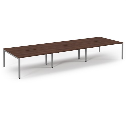 Connex 2 Scalloped Triple Back-to-Back Desk 4800x1600mm Silver Frame/Walnut Top SCO4816-S-W Connex 2 Scalloped Triple Back-to-Back Desk 4800x1600mm Silver Frame/Walnut Top SCO4816-S-W