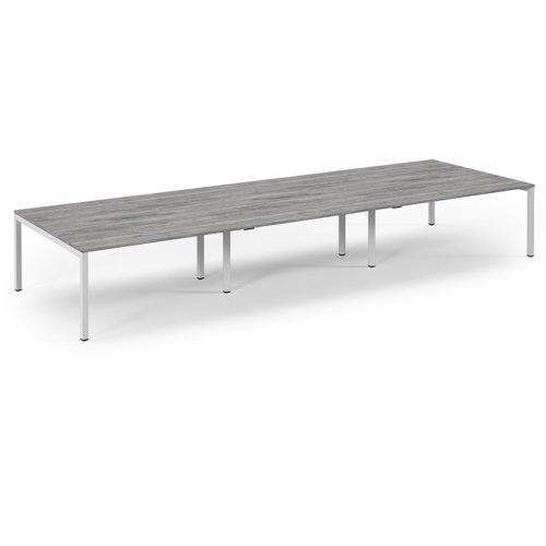 Connex 2 Scalloped Triple Back-to-Back Desk 4800x1600mm White Frame/Grey Oak Top SCO4816-WH-GO Connex 2 Scalloped Triple Back-to-Back Desk 4800x1600mm White Frame/Grey Oak Top SCO4816-WH-GO