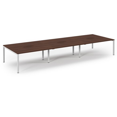 Connex 2 Scalloped Triple Back-to-Back Desk 4800x1600mm White Frame/Walnut Top SCO4816-WH-W Connex 2 Scalloped Triple Back-to-Back Desk 4800x1600mm White Frame/Walnut Top SCO4816-WH-W