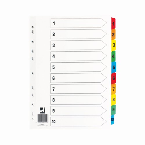 Mylar+Index+1-10+Numeric+A4+Assorted+Colours