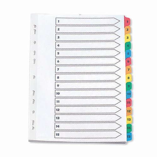 Mylar+Index+1-15+Numeric+A4+Assorted+Colours