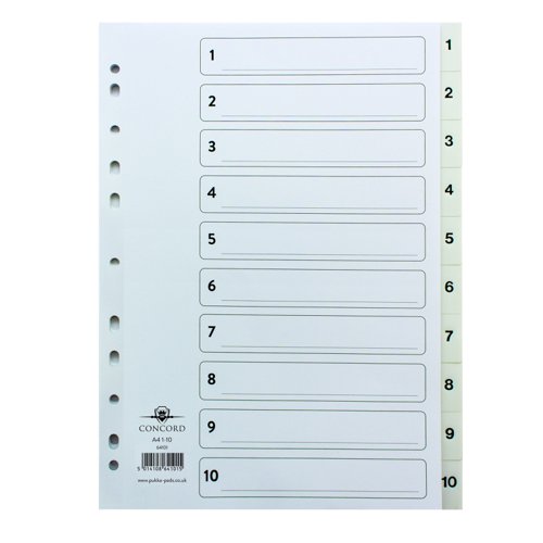 Concord+Polypropylene+Index+1-10+Numeric+A4+White+64101