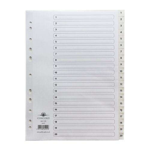 Concord+Polypropylene+Index+1-20+Numeric+A4+White+64401