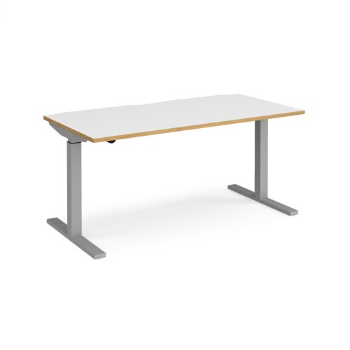 Elev8 Mono Straight Sit-Stand Desk 1600x800mm Silver Frame/White Top/Oak Edge EVM-1600-S-WO Elev8 Mono Straight Sit-Stand Desk 1600x800mm Silver Frame/White Top/Oak Edge EVM-1600-S-WO