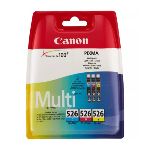 Canon+No.526+Inkjet+Cartridge+Cyan%2FMagenta%2FYellow+Value+Pack+CLI-526+4541B006