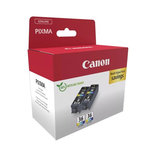 Canon CLI-36 Inkjet Cartridge Colour (Pack 2) 1511B025 Canon CLI-36 Inkjet Cartridge Colour (Pack 2) 1511B025