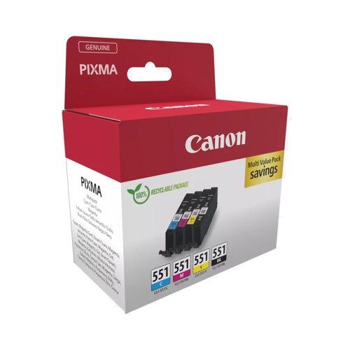 Canon CLI-551 Inkjet Cartridge Black/3-Colour Value Pack 6509B015 Canon CLI-551 Inkjet Cartridge Black/3-Colour Value Pack 6509B015