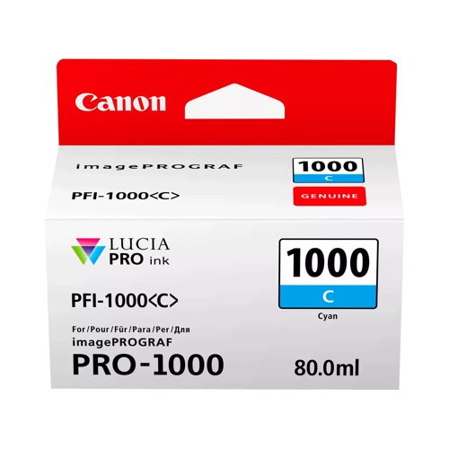 Canon PFI-1000C Inkjet Cartridge Cyan 0547C001 Canon PFI-1000C Inkjet Cartridge Cyan 0547C001
