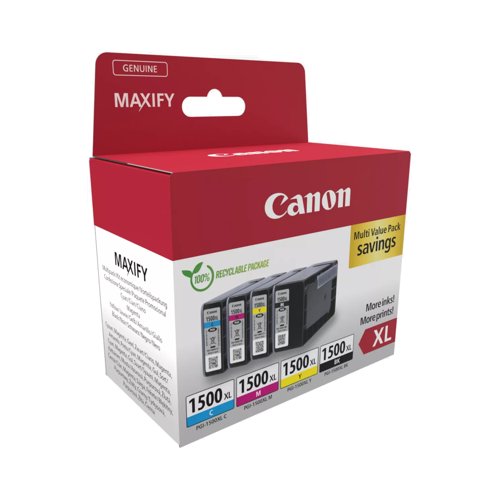 Canon PGI-1500XL Inkjet Cartridge High Capacity Black/3-Colour Value Pack 9182B010 Canon PGI-1500XL Inkjet Cartridge High Capacity Black/3-Colour Value Pack 9182B010
