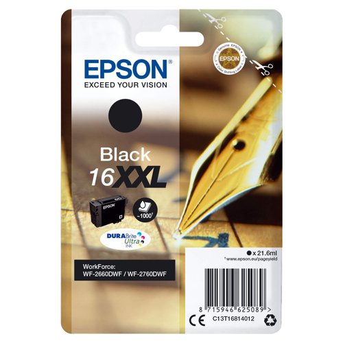 Epson No.16XXL Inkjet Cartridge Extra High Capacity Black C13T16814012 Epson No.16XXL Inkjet Cartridge Extra High Capacity Black C13T16814012