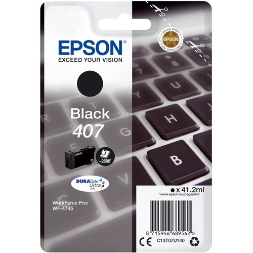 Epson No.407 Inkjet Cartridge Black C13T07U140 Epson No.407 Inkjet Cartridge Black C13T07U140