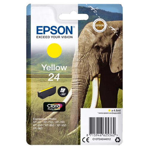 Epson No.24 Inkjet Cartridge Yellow T24244012 Epson No.24 Inkjet Cartridge Yellow T24244012