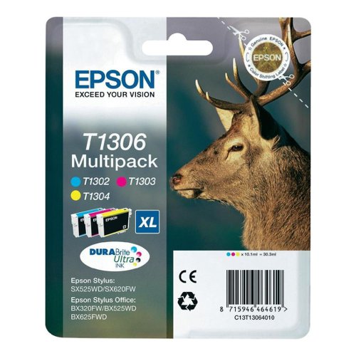 Epson+T1306+Inkjet+Cartridge+Extra+High+Capacity+Cyan%2FMagenta%2FYellow+Value+Pack+T13064010