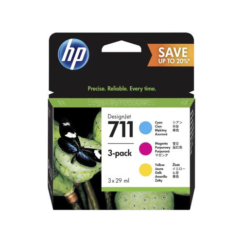 HP+No.711+Inkjet+Cartridge+Cyan%2FMagenta%2FYellow+Value+Pack+P2V32A