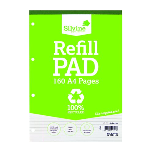 Silvine+Refill+Pad+Recycled+A4+Feint+Ruled+%26+Margin+160pages+RE4FM