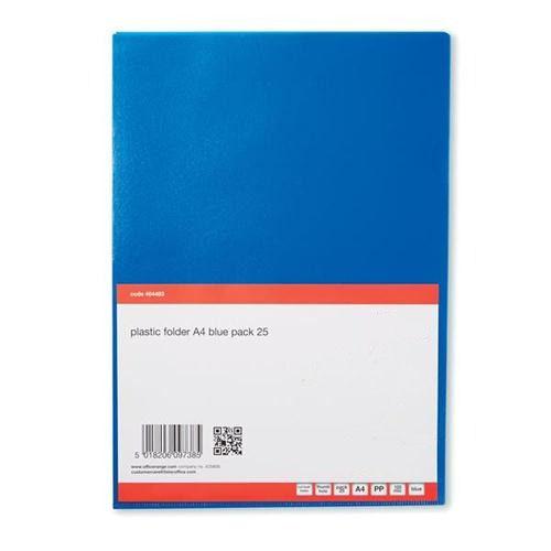 Value Plastic Cut Flush Folders A4 Blue (25)