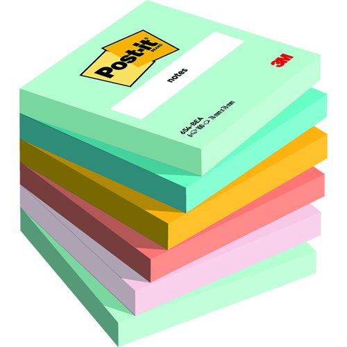3M Post-it Notes 76x76mm Beachside Colours (Pack 6) 654-6-BEA