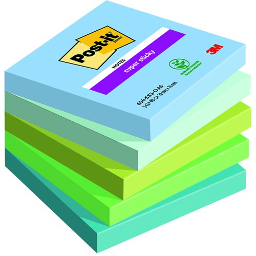 3M+Post-it+Super+Sticky+Notes+76x76mm+Oasis+Colours+%28Pack+5%29+654-5SS-OAS
