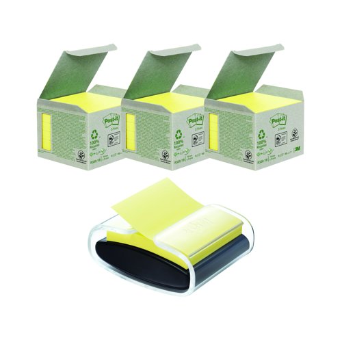 3M Post-it Recycled Z-Notes 76x76mm Canary Yellow (Pack 6) & Dispenser R330-1B 3M Post-it Recycled Z-Notes 76x76mm Canary Yellow (Pack 6) & Dispenser R330-1B