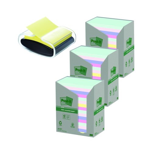 3M Post-it Recycled Notes Carton 76x127mm Assorted Colours (Pack 16) & Dispenser 7100259665 3M Post-it Recycled Notes Carton 76x127mm Assorted Colours (Pack 16) & Dispenser 7100259665