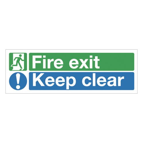Fire+Exit+Keep+Clear+Sign+450x150mm+Self-Adhesive+Vinyl
