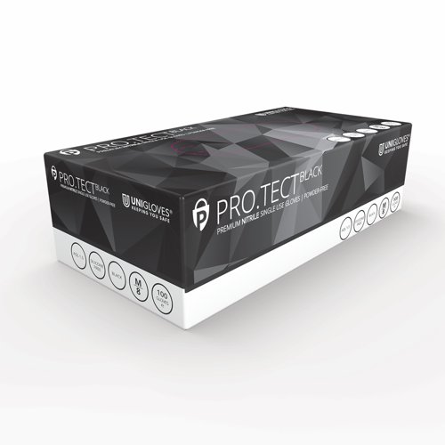Unigloves+PRO.TECT+Black+Powder+Free+Nitrile+Gloves+Medium+%28Pack+100%29+GA0043