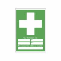 YOUR FIRST AIDERS SIGN 450X600MM SAV