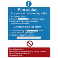 FIRE ACTION SIGN 150X200MM PVC