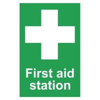 FIRST AID STATION SIGN 100X150MM PVC
