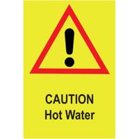 CAUTION HOT WATER SIGN 50X75MM (5)
