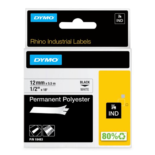 Dymo+Rhino+Industrial+Permanent+Polyester+Tape+12mmx5.5m+White+18483