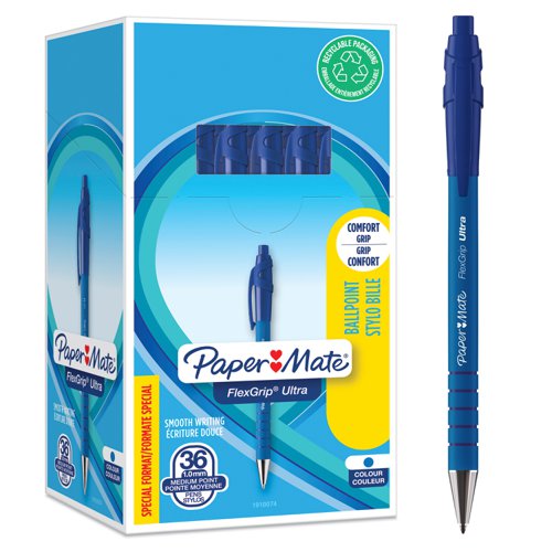 Paper+Mate+Flexgrip+Ultra+Retractable+Ballpoint+Pen+1.0mm+Tip+0.5mm+Line+Blue+%28Pack+30%2B6%29+-+1910074