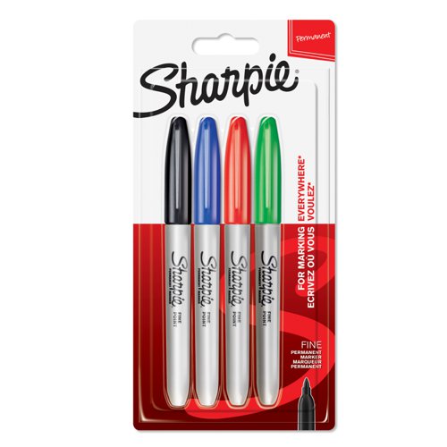 Sharpie Perm Marker Fine Tip Astd [Pack 4]