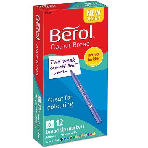 Berol+Color+Broad+Fibre+Tip+Colouring+Pen+1.2mm+Line+Assorted+Colours+%28Pack+12%29+-+2057596